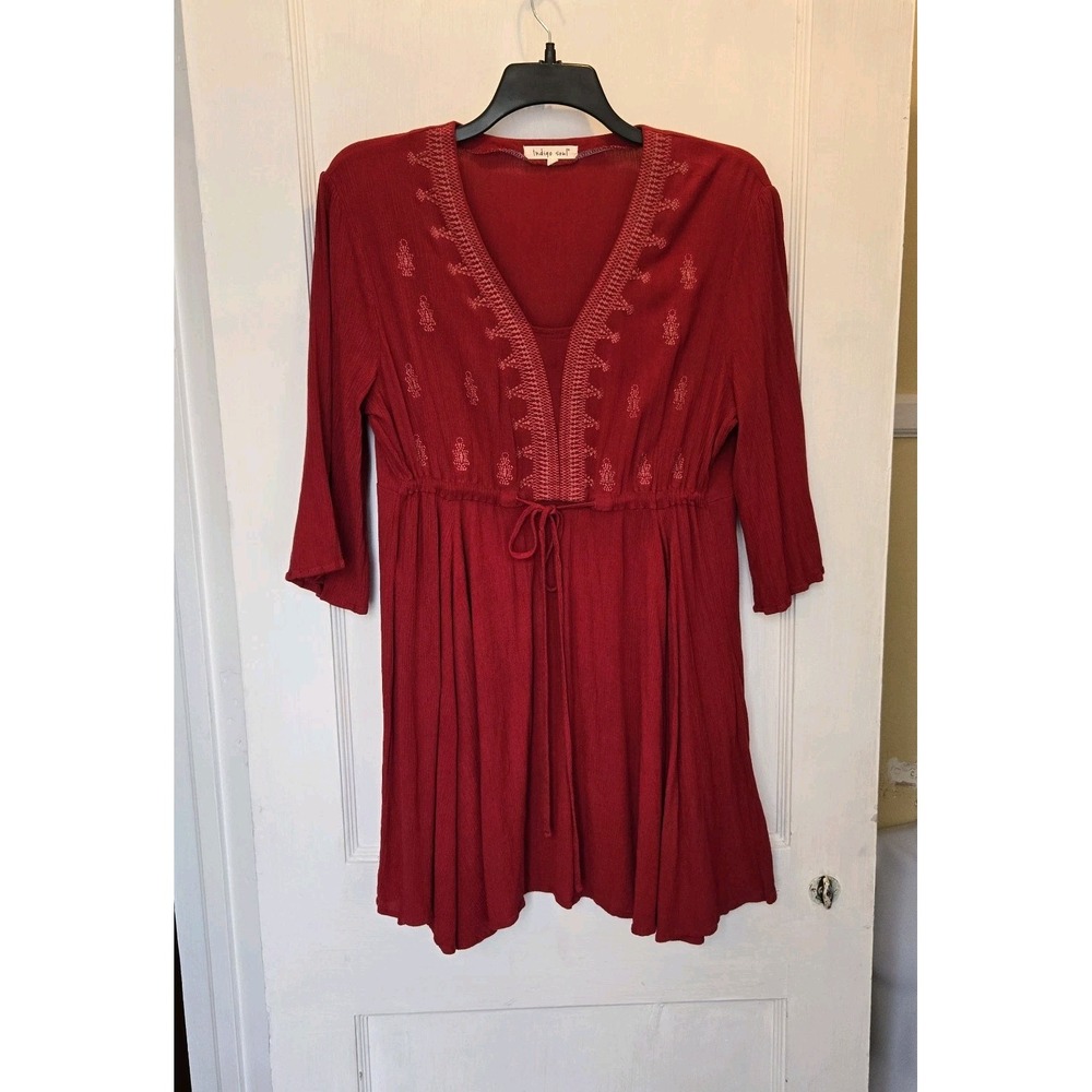 Indigo Soul Long Sleeve Boho Embroidered Detail Gauzey Mini Dress Size XL